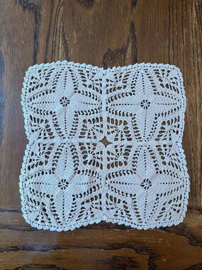Handmade Vintage Crochet Lace Doily Square Design Cream 10" x 10"